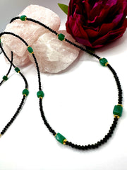 Black Spinel & Green Chalcedony Cube Necklace – 100cm
