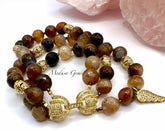Golden Agate Angel Wing Bracelet – Gold Tone Crystal Bracelet (7 Inch Wrist)