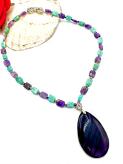 Elegant Amethyst, Apatite & Agate Pendant Necklace – Handcrafted Gemstone Jewelry