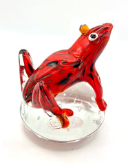 Glass Red Frog on Crystal Orb – Handcrafted Paperweight & Ornament