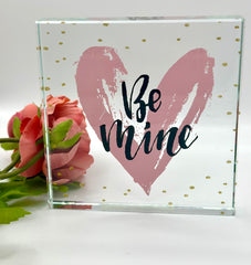 Elegant Square ‘Be Mine’ Glass Paperweights – The Perfect Romantic Keepsake