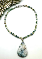 Tree Agate Teardrop Pendant Necklace - Elegant Design