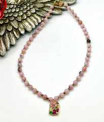 Cherry Blossom Jasper Necklace with Delicate Floral Pendant