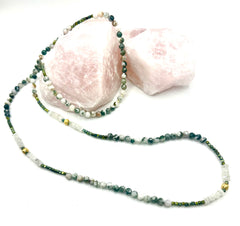 Natural Tree Agate & Moonstone Long Necklace