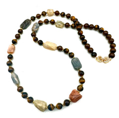 Tiger’s Eye and Faceted Moonstone Long Necklace