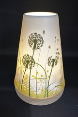 Puri Porcelain Candle Holder – Dandelions Design, Vintage Tealight Lantern on Wooden Base (14cm)