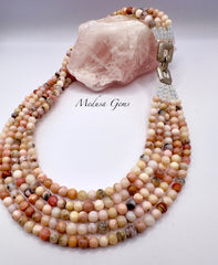 Natural Australian Pink Opal 5-Strand Beaded Necklace | Gemstone Jewellery