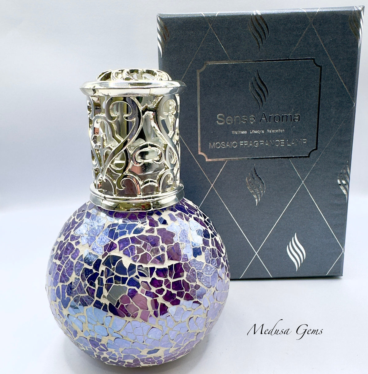 Sense Aroma Ice Blue Mosaic Catalytic Fragrance Lamp – Lilac & Violet Glass Diffuser