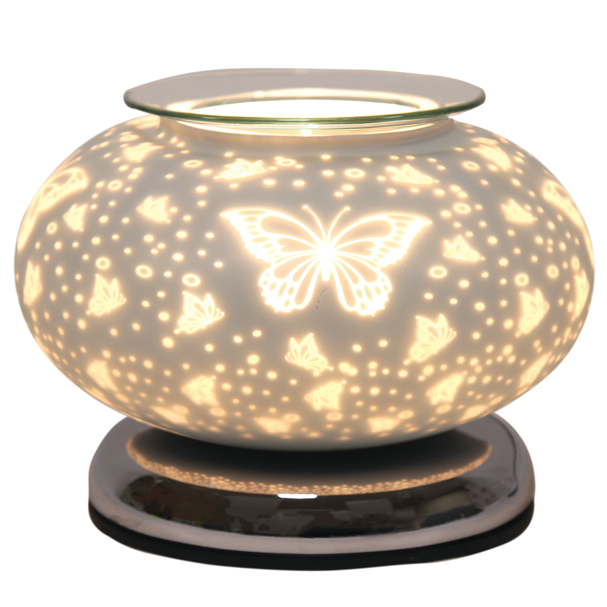 Aroma Butterfly Ellipse White Satin Electric Wax Melt Warmer