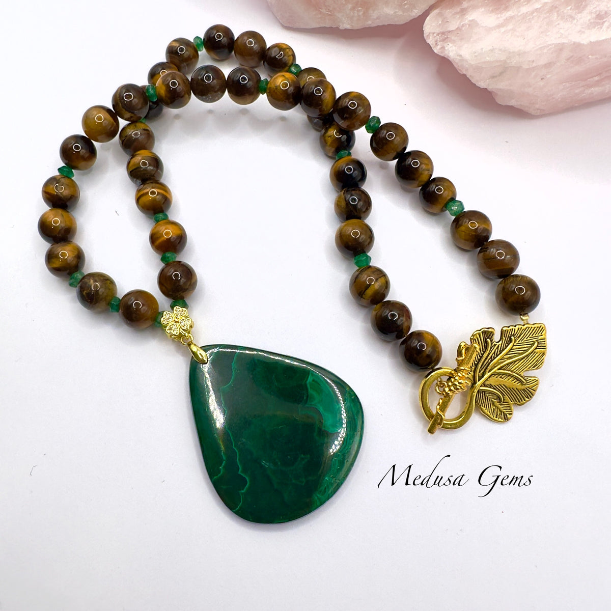 Tiger’s Eye Necklace with Malachite Pendant