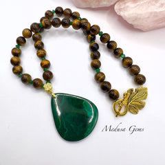 Tiger’s Eye Necklace with Malachite Pendant
