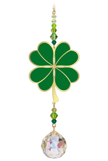 Crystal Dreams Four Leaf Clover Green Suncatcher