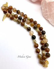 Golden Agate Angel Wing Bracelet – Gold Tone Crystal Bracelet (7 Inch Wrist)