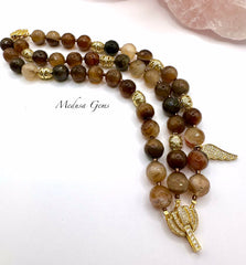 Golden Agate Angel Wing Bracelet – Gold Tone Crystal Bracelet (7 Inch Wrist)