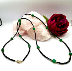 Black Spinel & Green Chalcedony Cube Necklace – 100cm