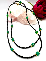 Black Spinel & Green Chalcedony Cube Necklace – 100cm
