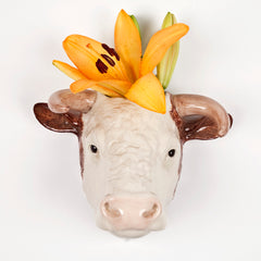 Quail Ceramics Hereford Bull Wall Vase Large