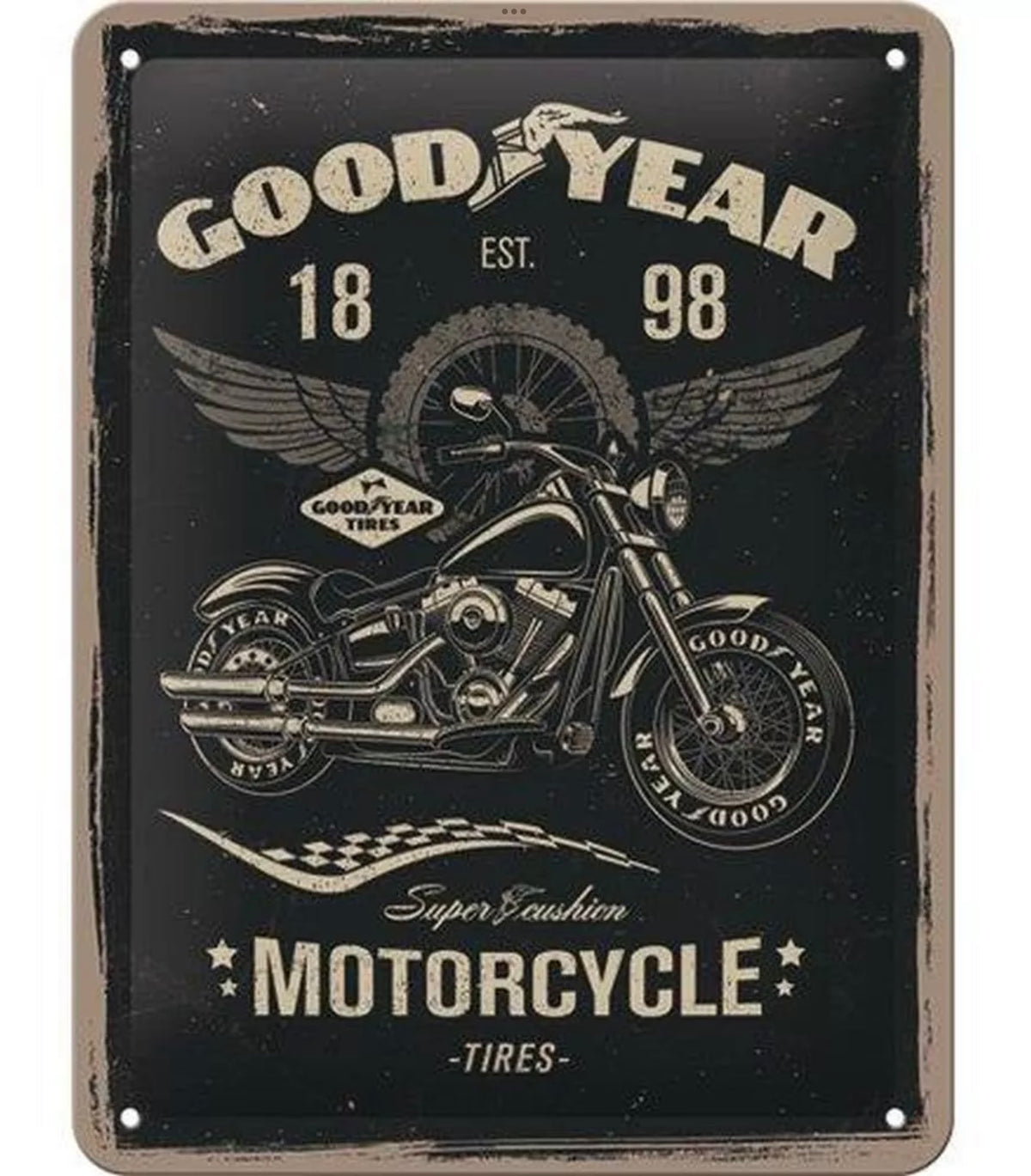 GoodYear Motorcycle Tires Metal Sign – Vintage Garage Wall Plaque (15x20 cm)