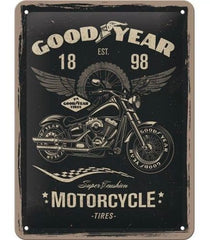 GoodYear Motorcycle Tires Metal Sign – Vintage Garage Wall Plaque (15x20 cm)