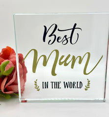 Best Mum in the World Glass Paperweight – Square Large