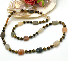 Tiger’s Eye & Moonstone Necklace with Heart Clasp