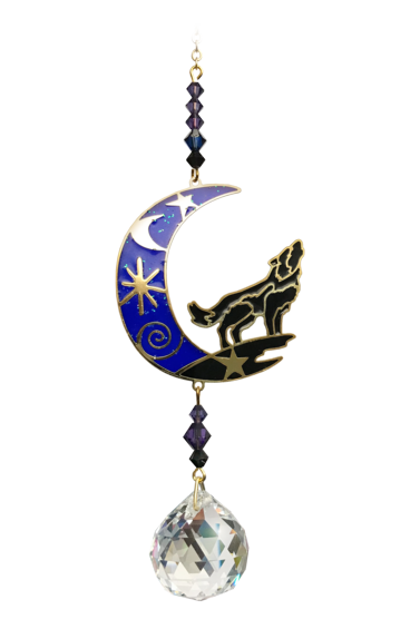 Crystal Dreams Wolf in Moon Moonlight Hanging Suncatcher